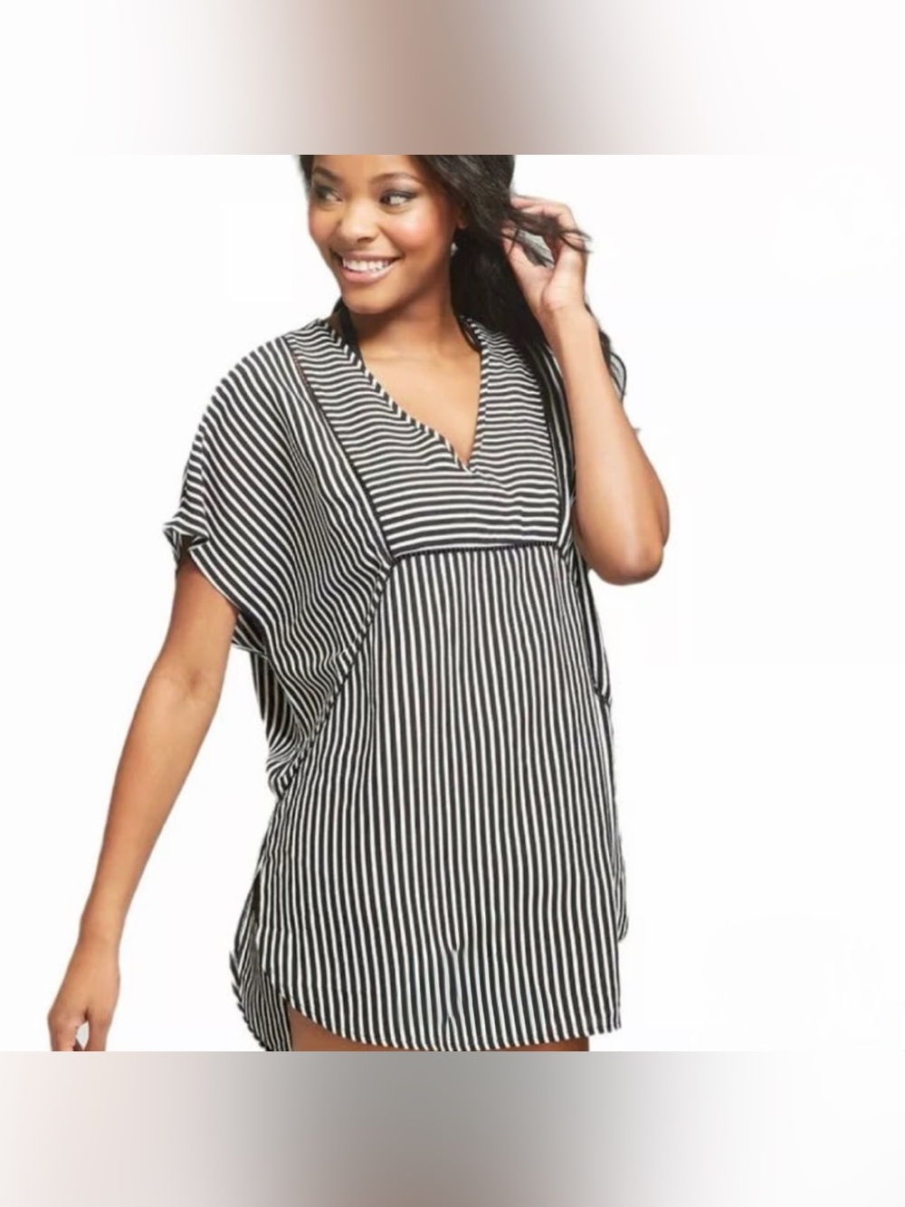 Black White Striped V-Neck Kaftan SwimCoverup Beach Xhilaration
SMALL